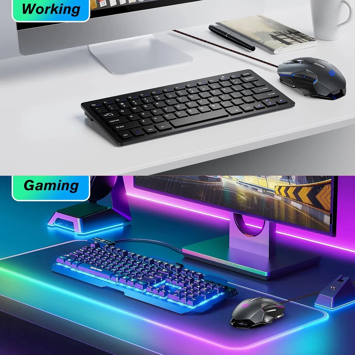 Gaming Mouse Wired RGB PC Gaming Mice, 4 Color Backlight, Ergonomic Optical Computer Wired Mouse with Fire Button for Desktop PC Laptop Gamer & Work