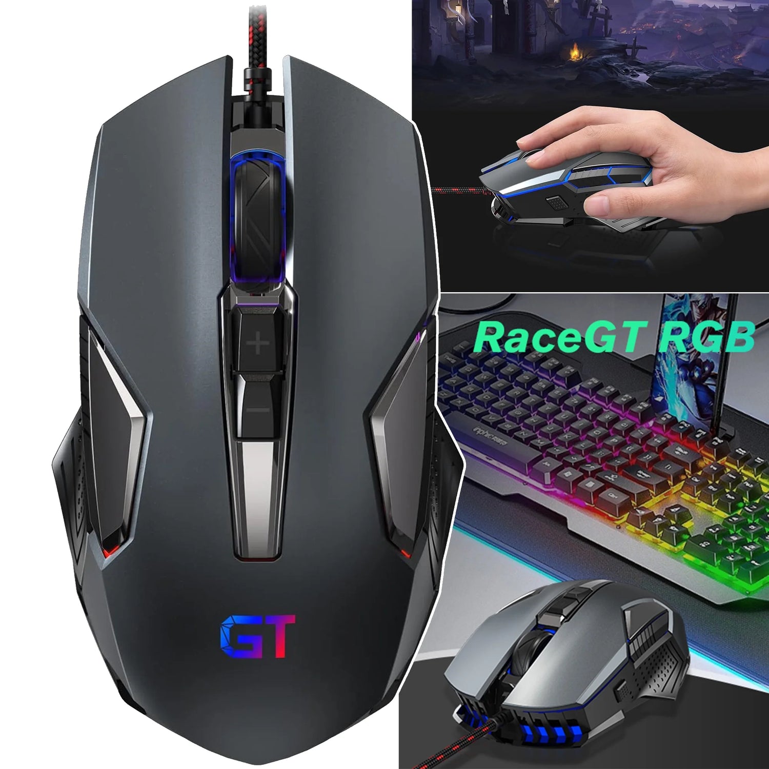 Gaming Mouse Wired RGB PC Gaming Mice, 4 Color Backlight, Ergonomic Optical Computer Wired Mouse with Fire Button for Desktop PC Laptop Gamer & Work