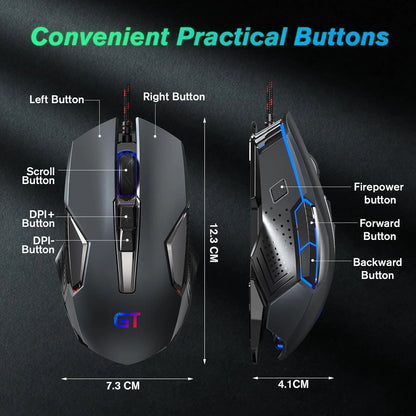 Gaming Mouse Wired RGB PC Gaming Mice, 4 Color Backlight, Ergonomic Optical Computer Wired Mouse with Fire Button for Desktop PC Laptop Gamer & Work